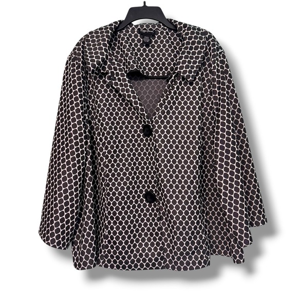 Maggie Barnes Lightweight Jacket Womens 3X Black White Polka Dot Artsy Lagenlook - Picture 1 of 9